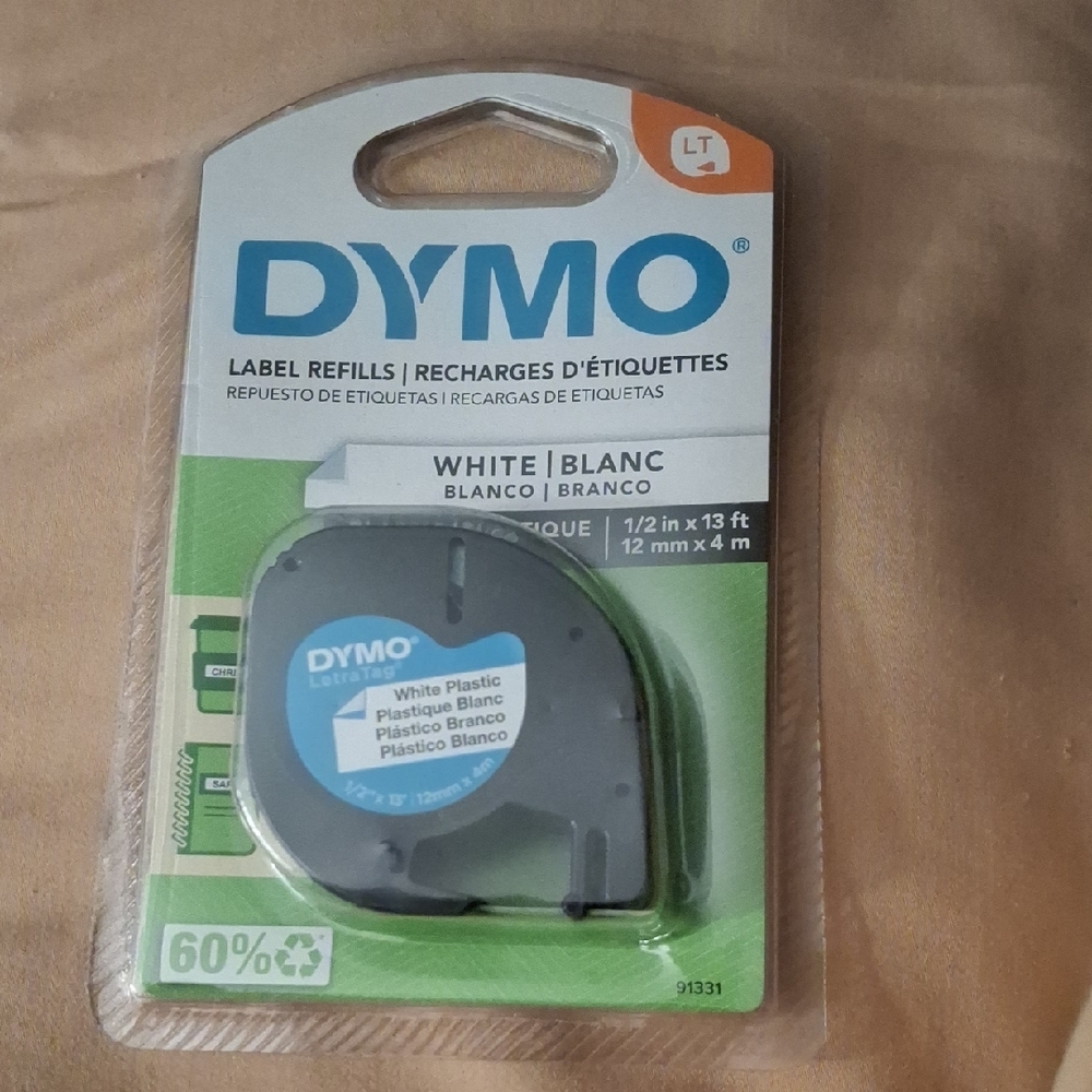 NEW DYMO Label Refill for Letra Tag,black print on white label. 1/2"x13ft